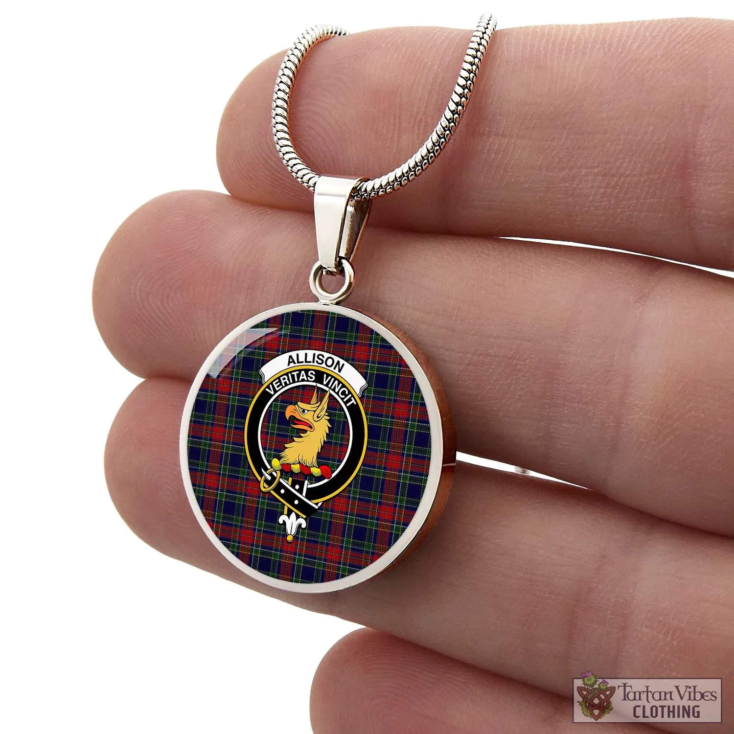 Allison Red Tartan Circle Necklace with Family Crest