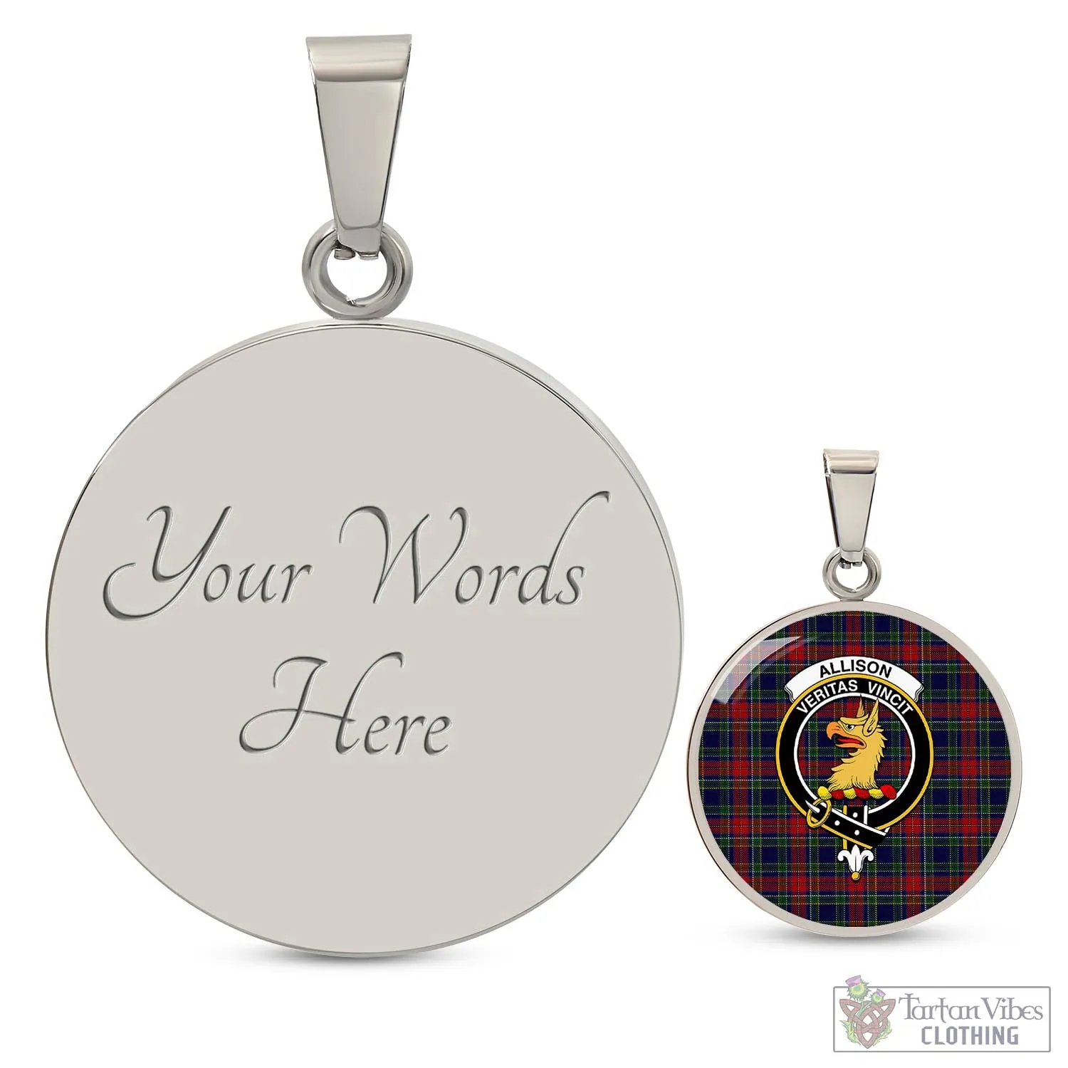 Allison Red Tartan Circle Necklace with Family Crest