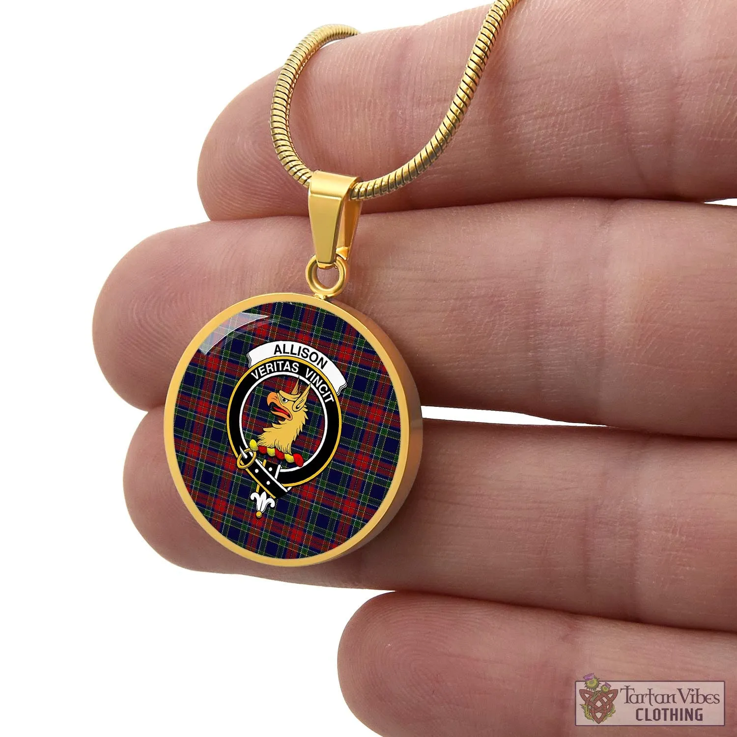 Allison Red Tartan Circle Necklace with Family Crest