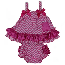 Baby Girls Hot Pink Chevron Bow Ruffles Swing Top Set 9-24M