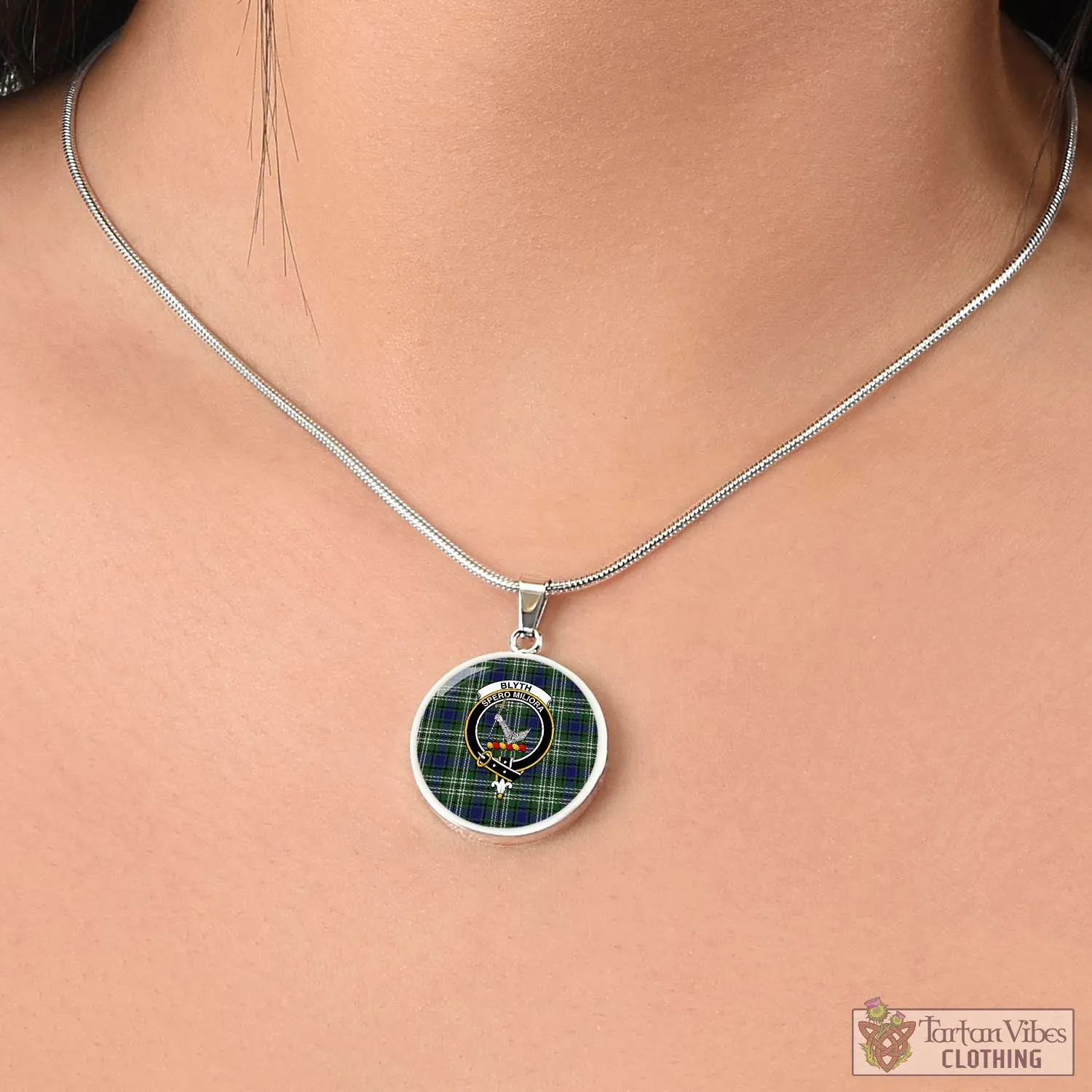 Blyth Tartan Circle Necklace with Family Crest