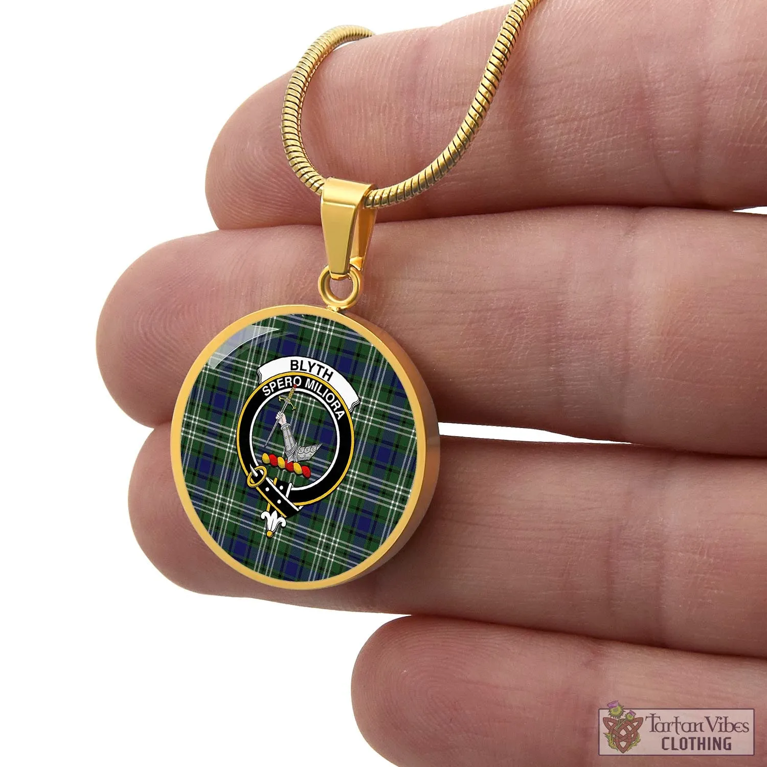 Blyth Tartan Circle Necklace with Family Crest