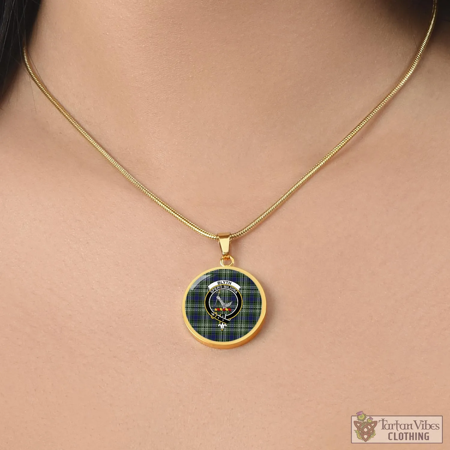 Blyth Tartan Circle Necklace with Family Crest