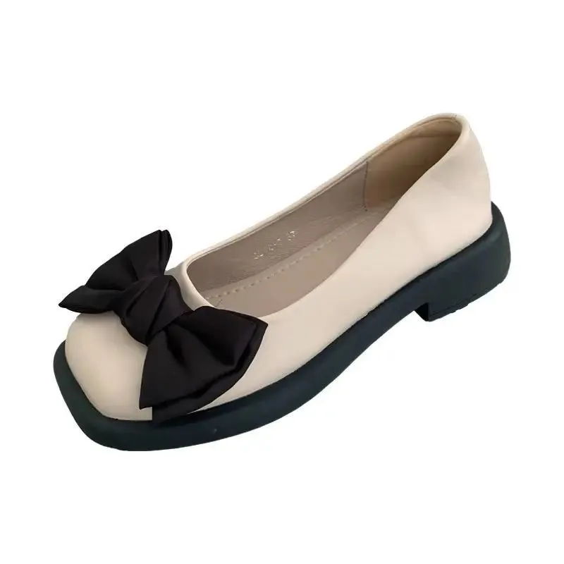 Hnzxzm Women's Shoes Retro French Single Shoes Square Bow Ballet Mary Jane Shoes NEW 35-43 Large