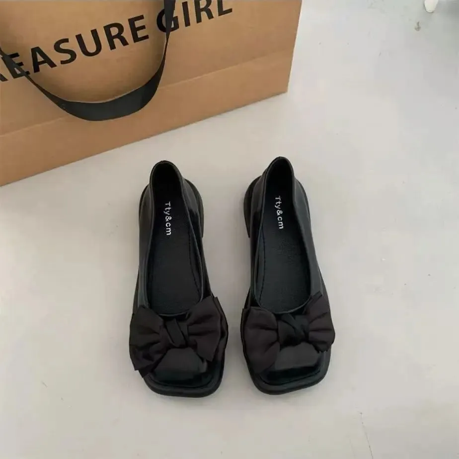 Hnzxzm Women's Shoes Retro French Single Shoes Square Bow Ballet Mary Jane Shoes NEW 35-43 Large