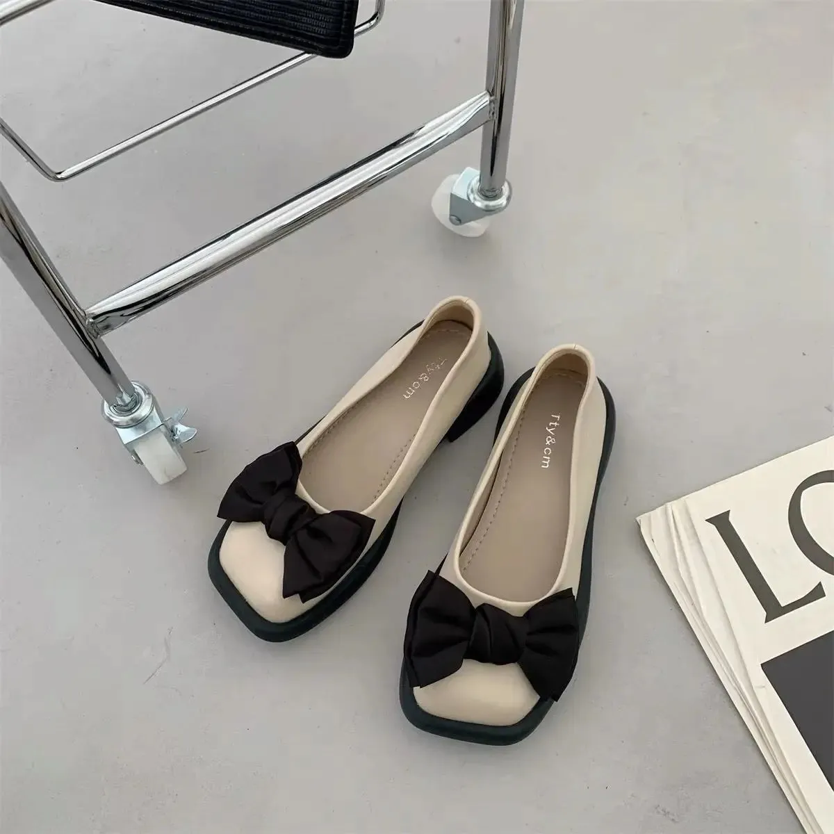 Hnzxzm Women's Shoes Retro French Single Shoes Square Bow Ballet Mary Jane Shoes NEW 35-43 Large